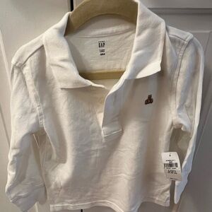 NWT- Baby Gap Cream Long Sleeve Polo Shirt with Bear Logo size 3T 3 yrs toddler